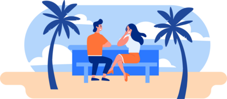 Hand Drawn couple having a drink at a bar by the sea in flat style png