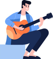 Hand Drawn Male musician playing acoustic guitar in flat style png