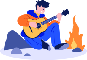 Hand Drawn Male musician playing acoustic guitar in flat style png