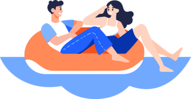 Hand Drawn Tourists relaxing by the sea on vacation in flat style png