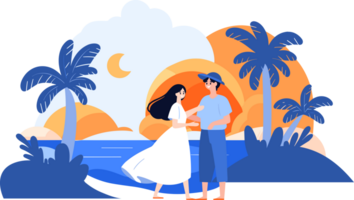 Hand Drawn Tourists relaxing by the sea on vacation in flat style png