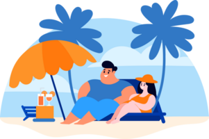 Hand Drawn overweight Tourists relaxing by the sea on vacation in flat style png