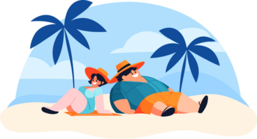 Hand Drawn overweight Tourists relaxing by the sea on vacation in flat style png