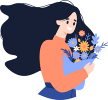 mão desenhado mulher com flores dentro a conceito do mulher dia dentro plano estilo png