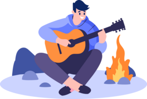 Hand Drawn Male musician playing acoustic guitar in flat style png