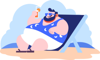 Hand Drawn overweight Tourists relaxing by the sea on vacation in flat style png