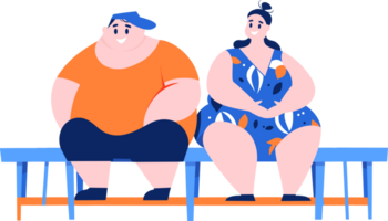 Hand Drawn Overweight couple having a drink at a bar by the sea in flat style png