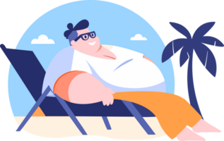 Hand Drawn overweight Tourists relaxing by the sea on vacation in flat style png