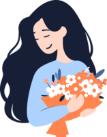 mano dibujado mujer con flores en el concepto de mujer día en plano estilo png