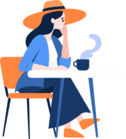 Hand Drawn Female office worker relaxing while drinking coffee in flat style png