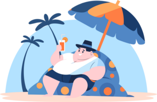 Hand Drawn overweight Tourists relaxing by the sea on vacation in flat style png