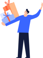 Hand Drawn man with gift in the concept of gift giving in flat style png