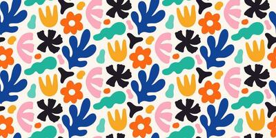 Seamless pattern with matisse abstract botanical shapes. Colorful trendy creative artistic elements on light background. vector