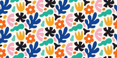 Seamless pattern with matisse abstract botanical shapes. Colorful trendy creative artistic elements on light background. vector