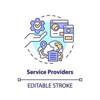 2D editable service providers thin line icon concept, isolated vector, multicolor illustration representing vendor management. vector