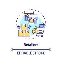 2D editable retailers thin line icon concept, isolated vector, multicolor illustration representing vendor management. vector