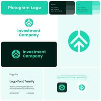 Investment company green glyph business logo. Brand name. Financial service. Arrow pointing up. Design element. Visual identity. Suitable for asset management, hedge fund startup vector