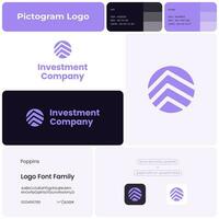 inversión empresa púrpura glifo negocio logo. marca nombre. financiero planificación. hacia arriba tendencia. diseño elemento. visual identidad. adecuado para riqueza administración firme, real inmuebles corredor vector