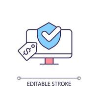 Editable purchase insurance icon representing product liability, isolated vector, thin line illustration. vector