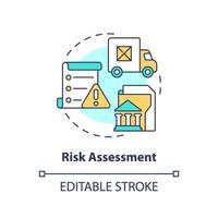 2D editable risk assessment thin line icon concept, isolated vector, multicolor illustration representing vendor management. vector