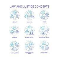 Law and justice blue gradient concept icons set. Equity and fairness. Human rights protection idea thin line color illustrations. Isolated symbols vector