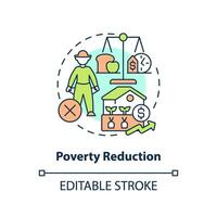 Poverty reduction concept icon. Create workplaces. Agriculture policy concern abstract idea thin line illustration. Isolated outline drawing. Editable stroke vector