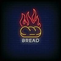 Neon Sign bread with brick wall background vector