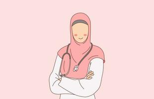 musulmán médico vistiendo hijab ilustración vector