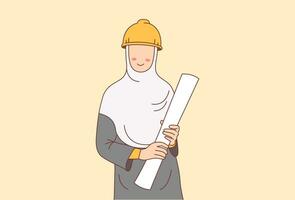 mujer arquitecto vistiendo hijab ilustración vector