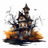 Haunted Halloween House Clipart with generative ai technology png