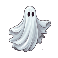 Generative AI, PNG funny ghost in flat line art style, Halloween concept
