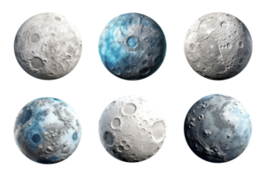 Generative AI, PNG set of 6 moon planet with crators