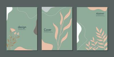 Set of notebook cover hand drawn floral designs. abstract retro botanical background.It can be used for invitation, card, cover book, diary, notebook. Vector illustration