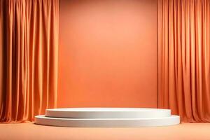 Simple 3D Pedestal Podium with curtain decoration for product display Photo Background