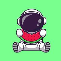 Astronaut Eating Watermelon Fruit Cartoon Vector Icon  Illustration. Science Food Icon Concept Isolated Premium  Vector. Flat Cartoon Style