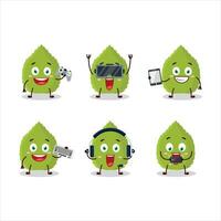 Basil leaves cartoon character are playing games with various cute emoticons vector