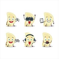 Slice of garlic cartoon character are playing games with various cute emoticons vector