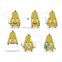 Slice of squash cartoon character bring information board vector