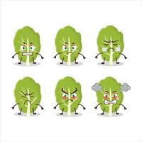 Collard greens cartoon character with various angry expressions vector