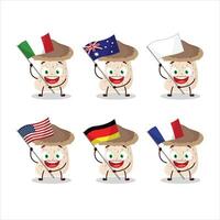 Shiitake mushroom cartoon character bring the flags of various countries vector