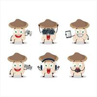 Shiitake mushroom cartoon character are playing games with various cute emoticons vector