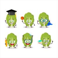 School student of collard greens cartoon character with various expressions vector