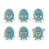 Light blue easter egg cartoon character with various angry expressions vector