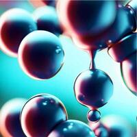 Vector Cosmetic essence, liquid bubble, molecule antioxidant of liquid bubble on water 3d background. photo