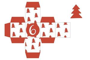 adviento calendario imprimible regalo caja. regalo caja imprimible modelo. nuevo año y Navidad concepto. número 6 6 vector