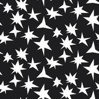 Seamless pattern in the form of white stars of various shapes. Bright sparks and outlines of flashes, similar to fireworks on a black background, glow. Flickering glare glow light effect, bright flash vector