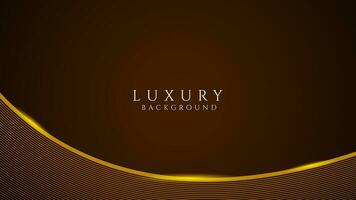 Luxury dark brown background with gold glowing stripes. horizontal background template. Vector illustration