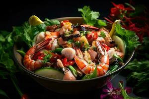 A bowl of shrimp with a bowl of spinach and tomatoes photo