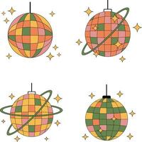 Retro Disco Ball Set. Symbol Design For Party Invitation Template. Vector Illustration