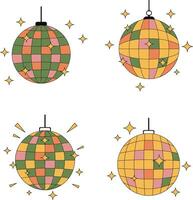 Retro Disco Ball Set. Symbol Design For Party Invitation Template. Vector Illustration